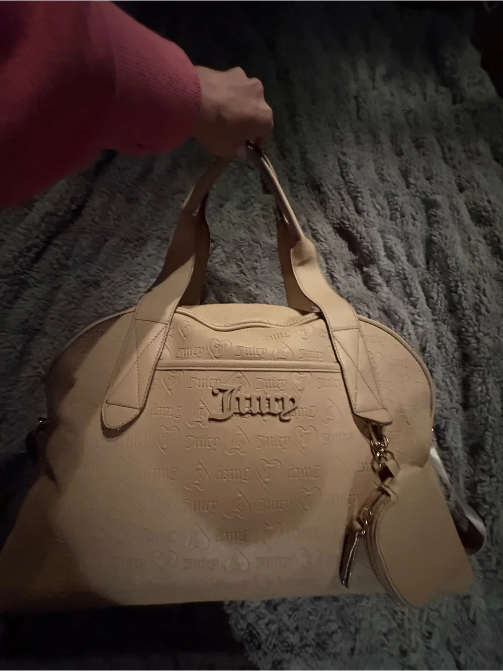 Juicy Couture Cream Embossed Dome Satchel with Charm